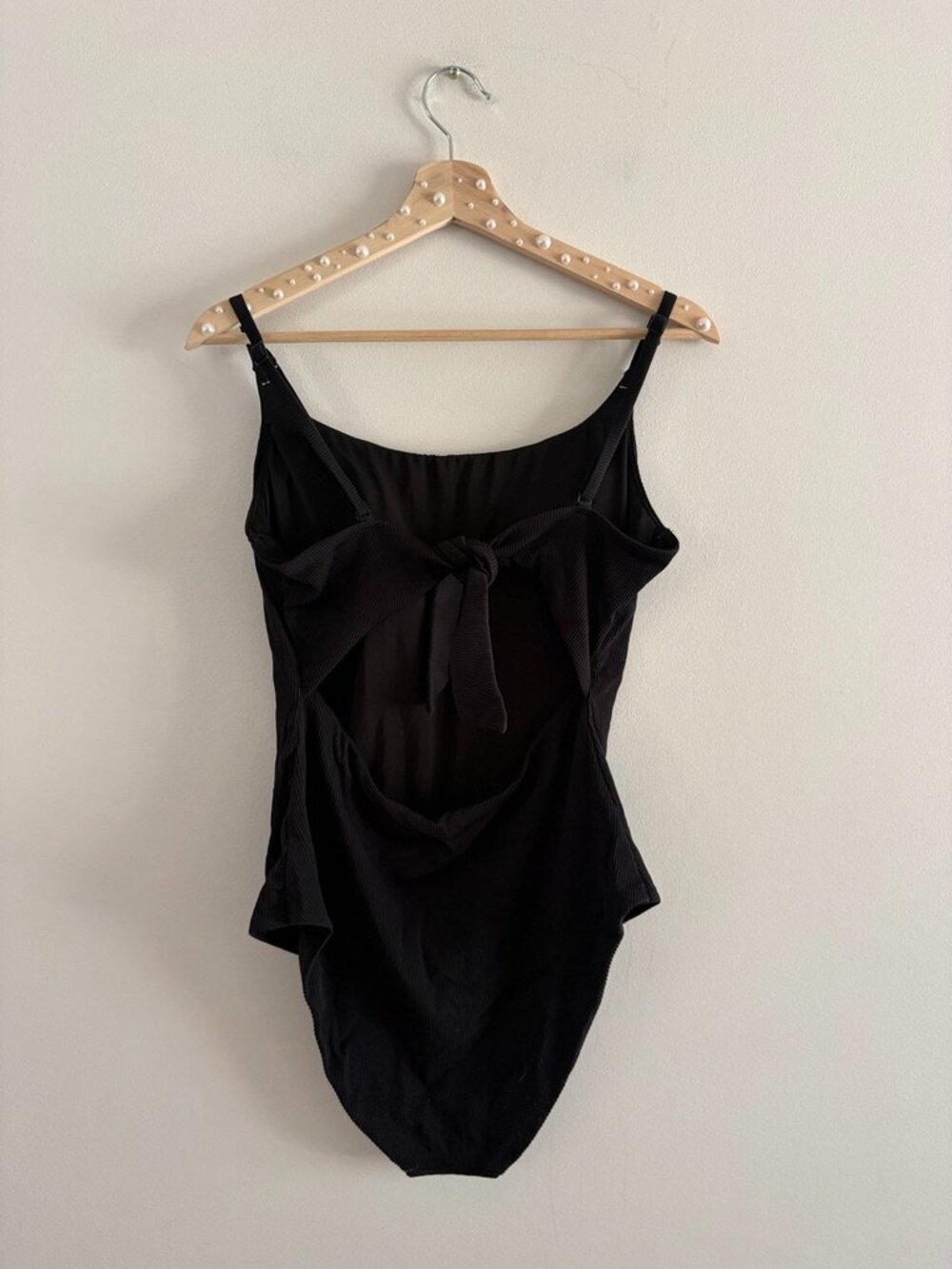 Aerie Ribbed Tie Back One Piece Swimsuit black Size Large - Picture 5 of 6